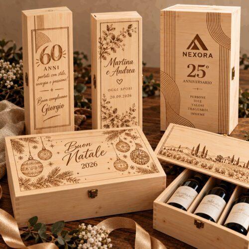 Cassette in legno personalizzate con marchio a fuoco sul coperchio: compleanno, matrimonio, logo aziendale, Natale