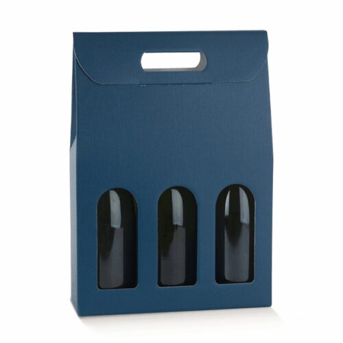 Scatola 3 bottiglie con finestra Fibra Blu